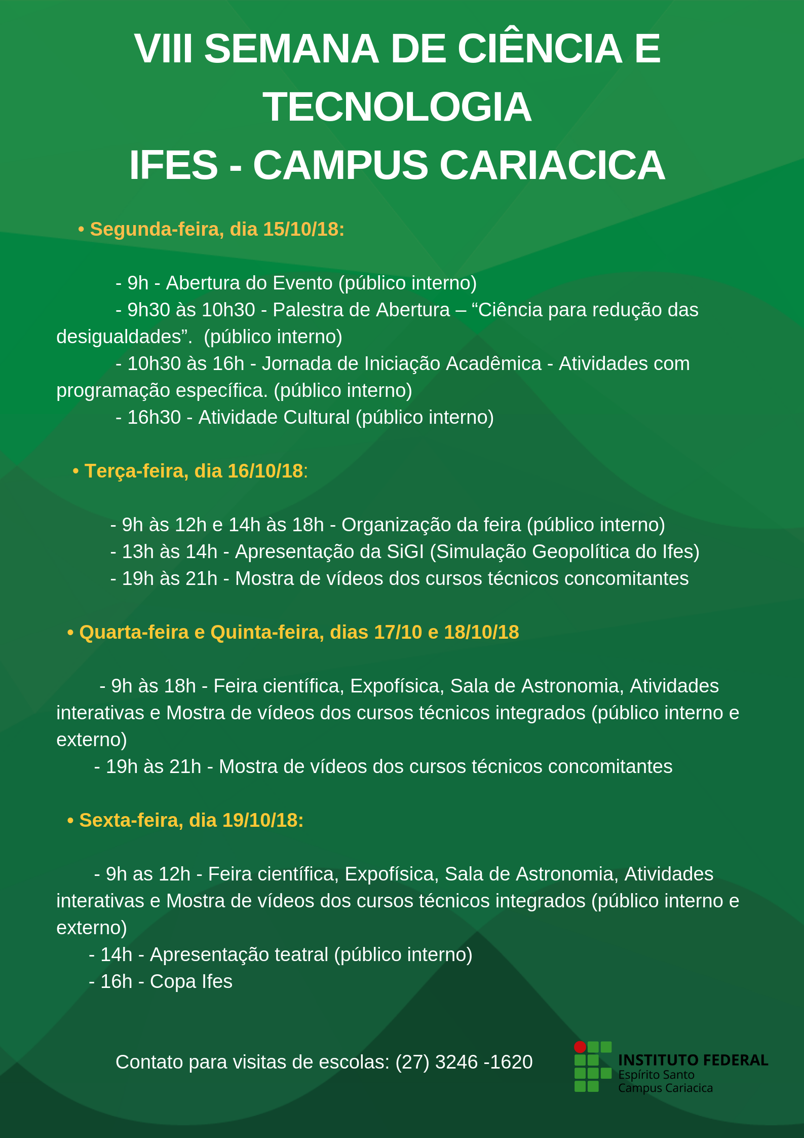 VIII SEMANA DE CIÊNCIA E TECNOLOGIA DO IFES CAMPUS CARIACICA prog